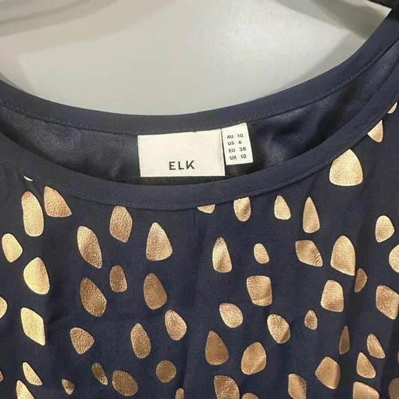 ELK Shift Dress Blue and Gold Foil Droplet Polka Dot Print Size US 6 - Picture 5 of 5
